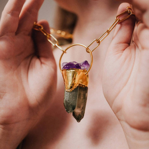 Long Amethyst & Gold Necklace