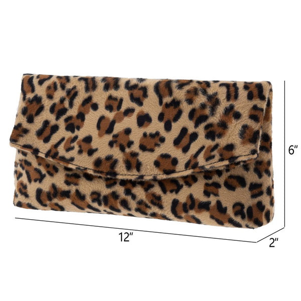 Faux Fur Leopard Foldover Clutch - Statements Boutique