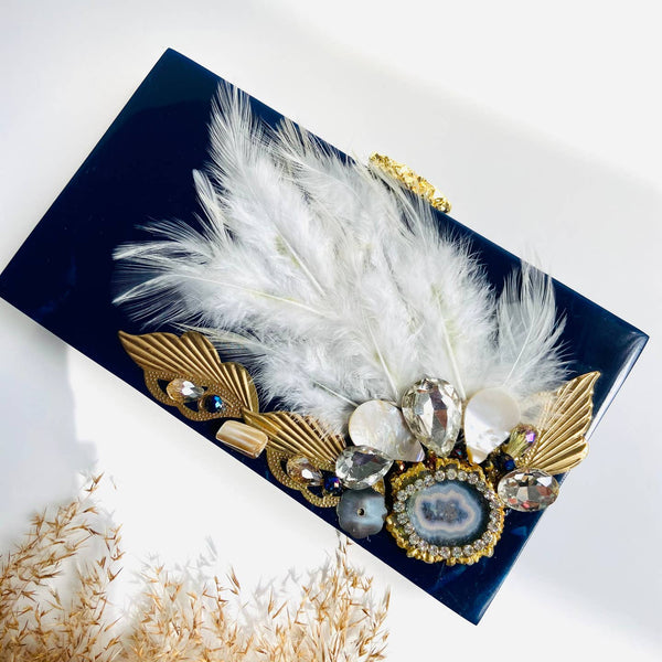 Dove Glossy Navy Blue Clutch - Statements Boutique