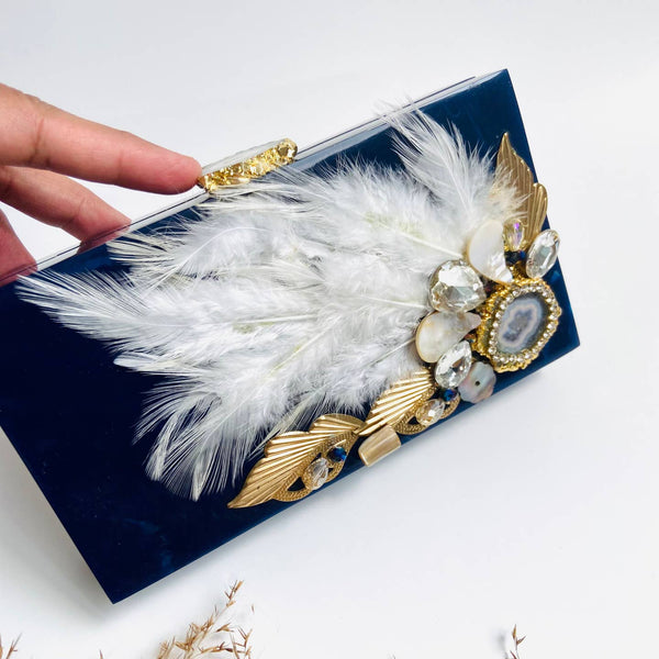 Dove Glossy Navy Blue Clutch - Statements Boutique