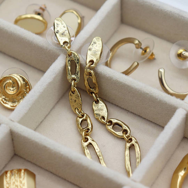 Linear Drop Textured Earring - Gold