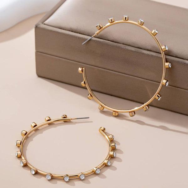 Crystal Studded Gold Hoops