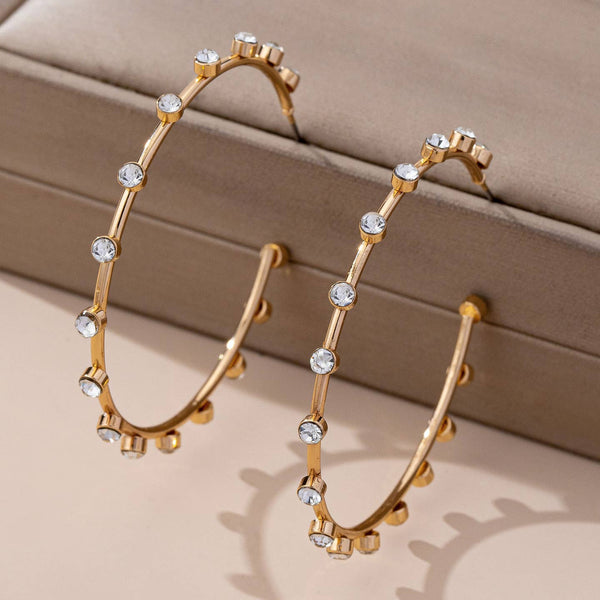 Crystal Studded Gold Hoops