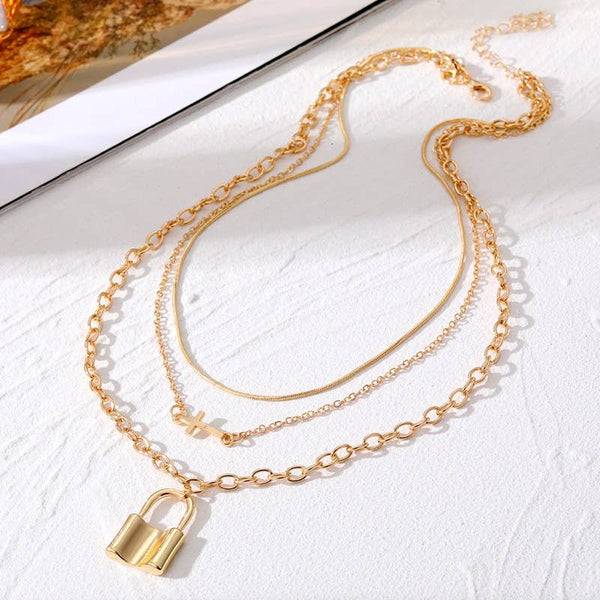 Cross & Lock Layered Necklace