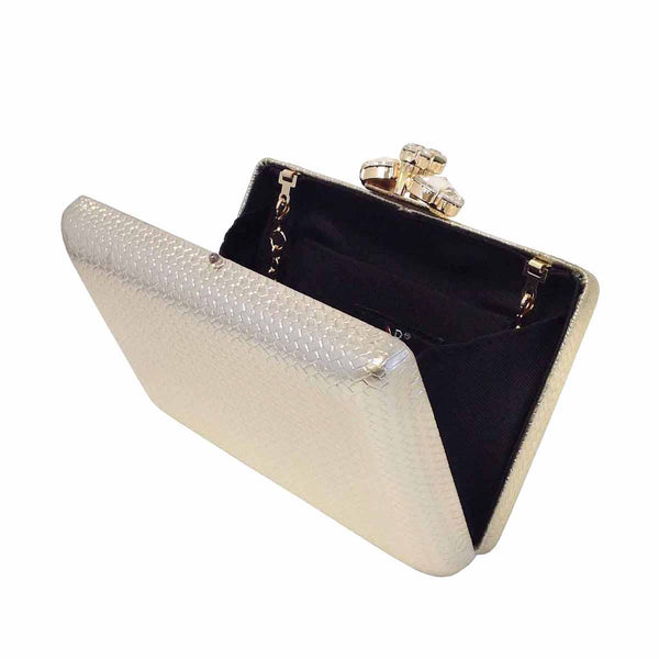 Weaved Metallic Hard Case Clutch - Gold - Statements Boutique