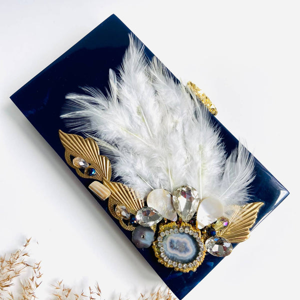 Dove Glossy Navy Blue Clutch - Statements Boutique