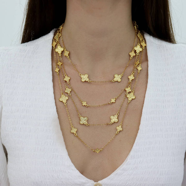 Molten Clover Layered Necklace - 24K GP