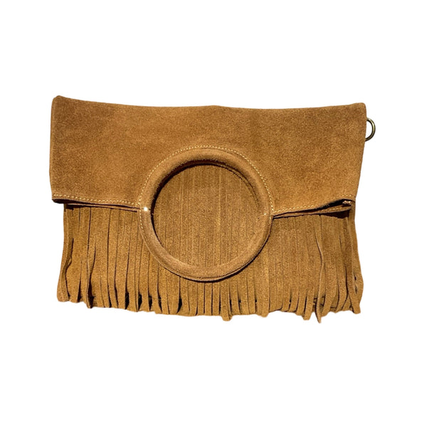Suede Leather Fringe Bag - Camel - Statements Boutique