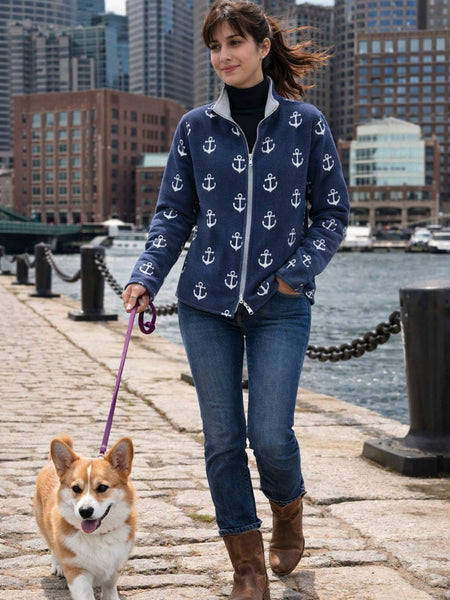 Navy/White Anchors Reversible Zip Sweater