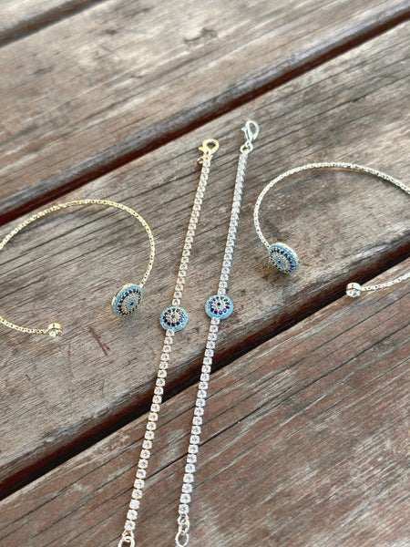 Silver Evil Eye Bangle