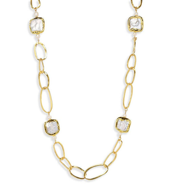 Organic Link Necklace - Large Flat Square Pearls