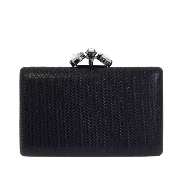 Weaved Metallic Hard Case Clutch - Black - Statements Boutique