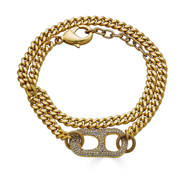 Matte Gold Double Wrap Pave Can Tab Bracelet
