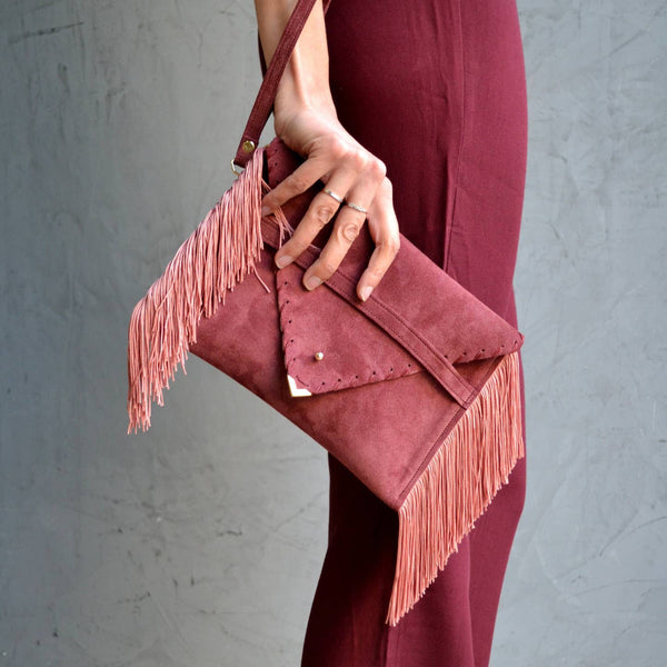 Madison Clutch  - Rosewood With Silk Fringes - Statements Boutique