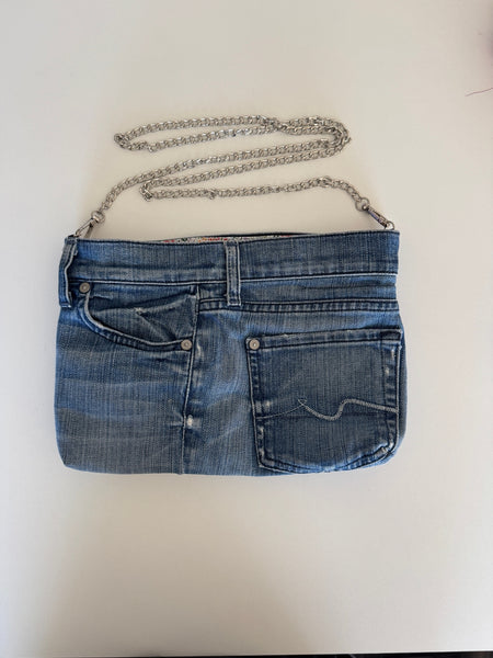 7FAM Upcycled Jean Clutch with Removable Chain