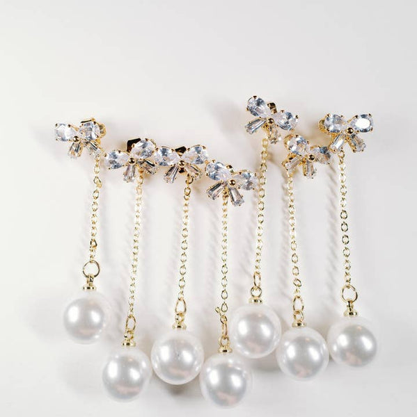 Crystal Bow & Pearl Drop Earrings