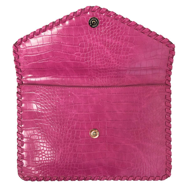 Flat Crocodile Pattern Envelope Clutch - Fuchsia - Statements Boutique