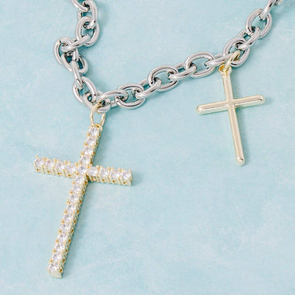 Gold Dipped CZ Pave Cross Pendant Necklace