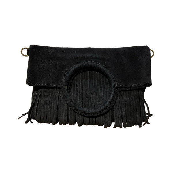 Suede Leather Fringe Bag - Black - Statements Boutique