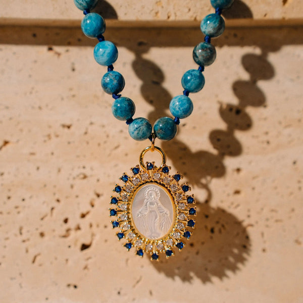 Apatite Beaded Virgin Mary Necklace