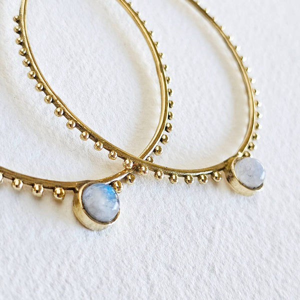 Brass Large Hoop Earrings - Moonstone