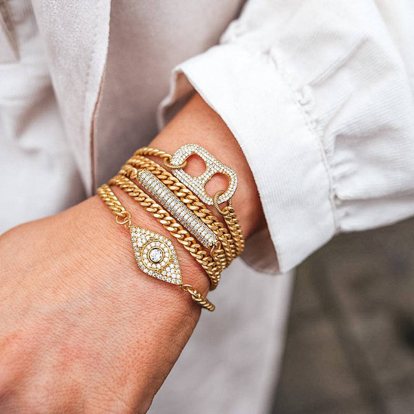 Matte Gold Double Wrap Pave Can Tab Bracelet