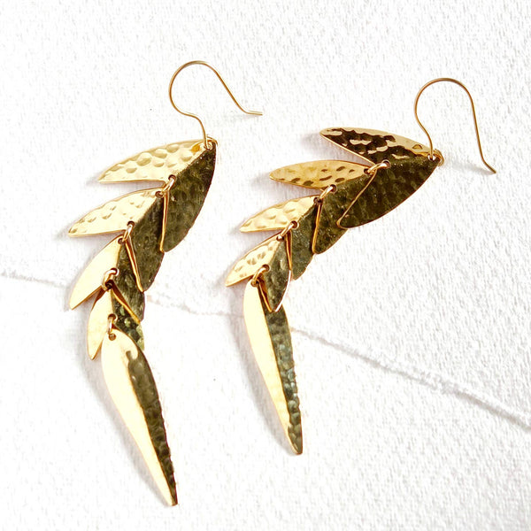 Hammered Brass Chandelier Leaf Earrings
