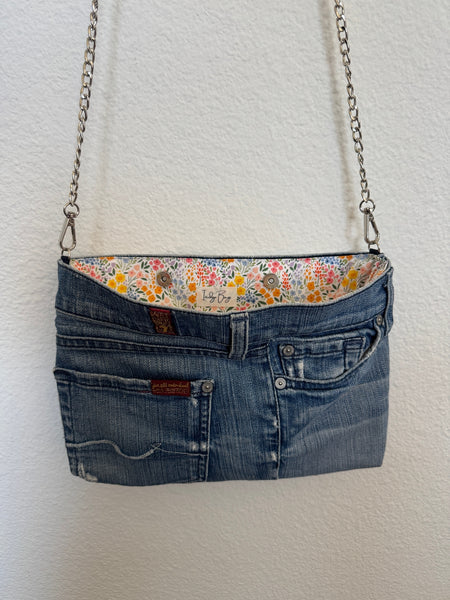 7FAM Upcycled Jean Clutch with Removable Chain