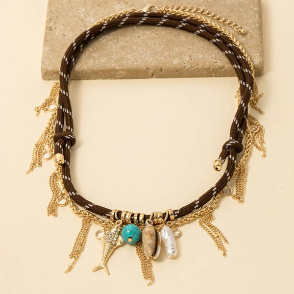 Sea Life Charms Chain & Cord Layered Necklace