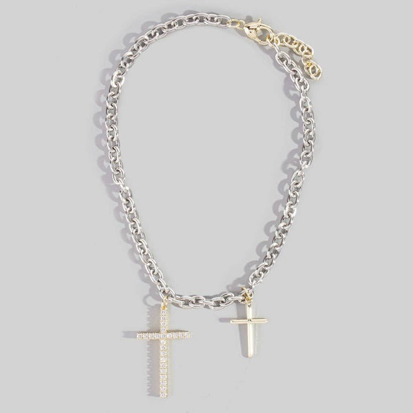 Gold Dipped CZ Pave Cross Pendant Necklace