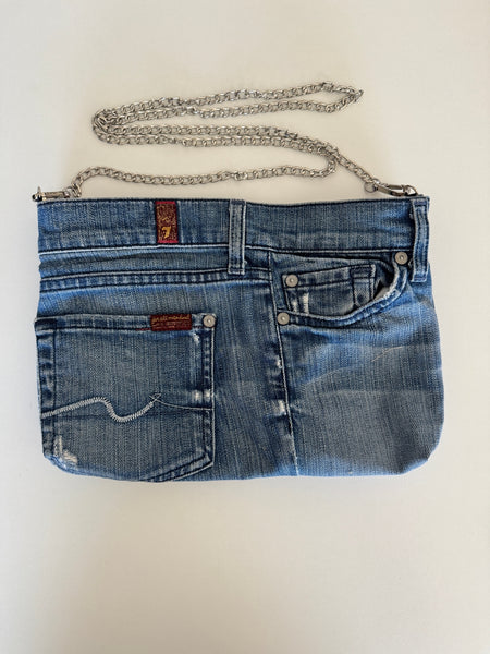 7FAM Upcycled Jean Clutch with Removable Chain