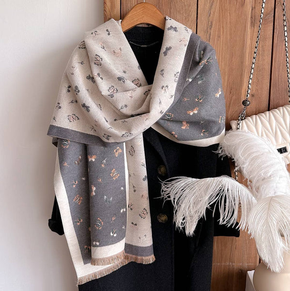 Gray/White Butterflies ReversibleWrap