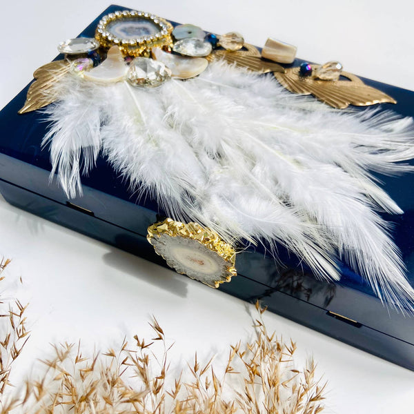 Dove Glossy Navy Blue Clutch - Statements Boutique