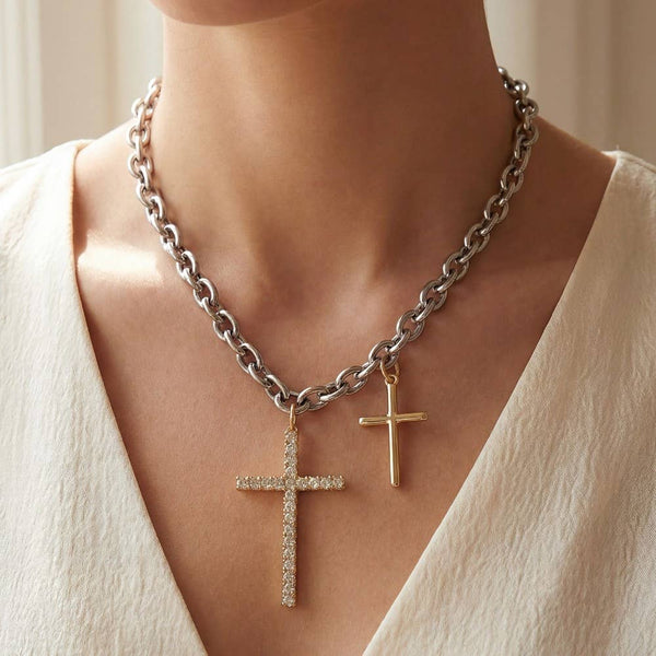 Gold Dipped CZ Pave Cross Pendant Necklace