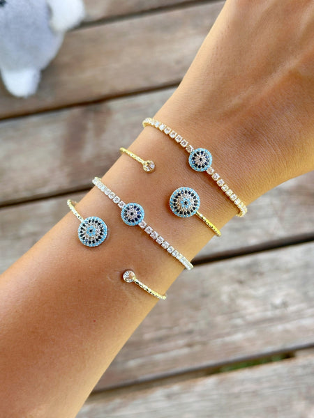 Silver Evil Eye Bangle