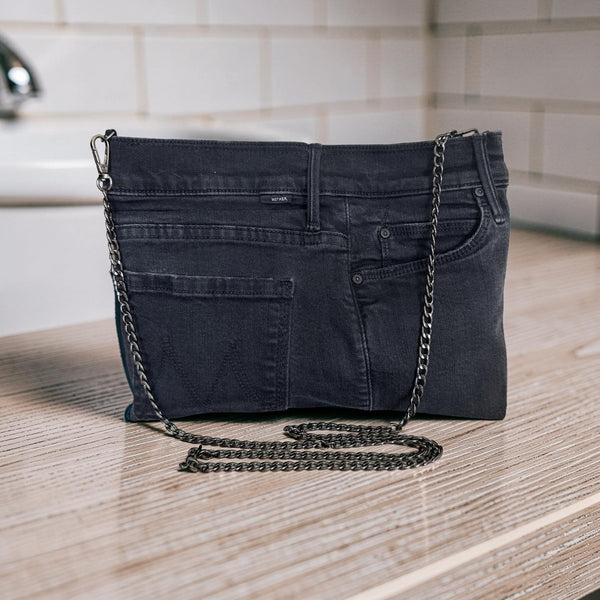Mother Upcycled Jean Clutch With Removable Chain