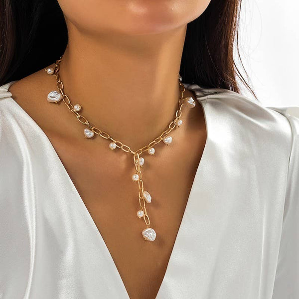 Boho Y Pearl Station Necklace