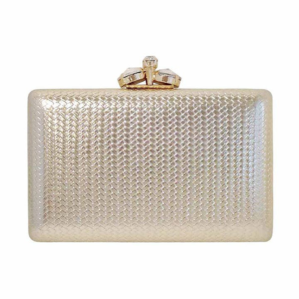 Weaved Metallic Hard Case Clutch - Gold - Statements Boutique