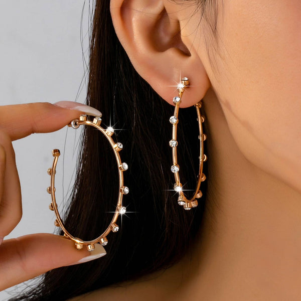 Crystal Studded Gold Hoops