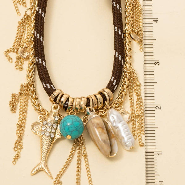 Sea Life Charms Chain & Cord Layered Necklace
