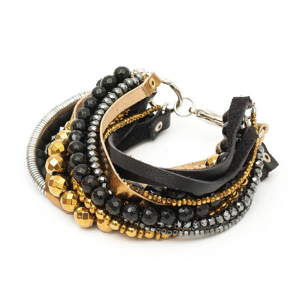 Layered Gold & Black Wrap Bracelet