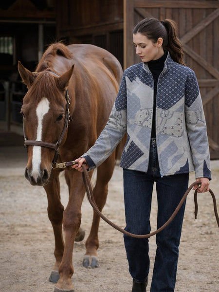 Blue/Gray Giddy Up Reversible Zip Sweater