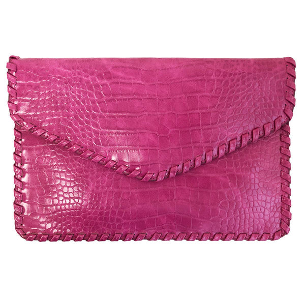 Flat Crocodile Pattern Envelope Clutch - Fuchsia - Statements Boutique
