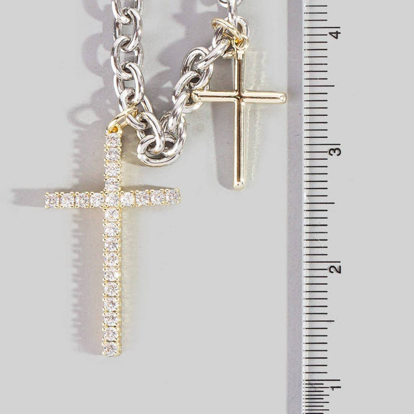 Gold Dipped CZ Pave Cross Pendant Necklace