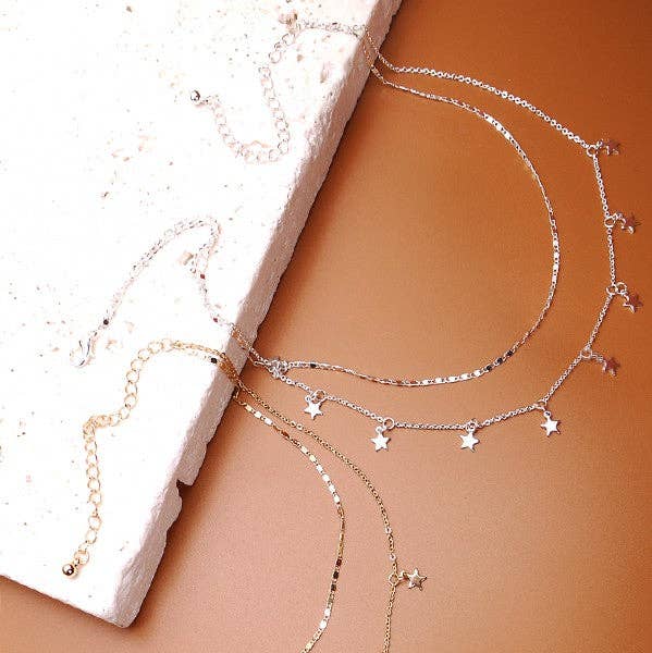 Delicate Double Layer Star Drop Necklace