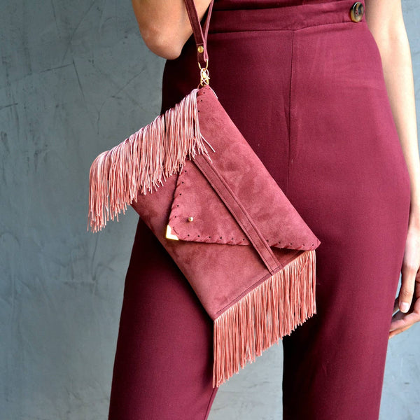 Madison Clutch  - Rosewood With Silk Fringes - Statements Boutique