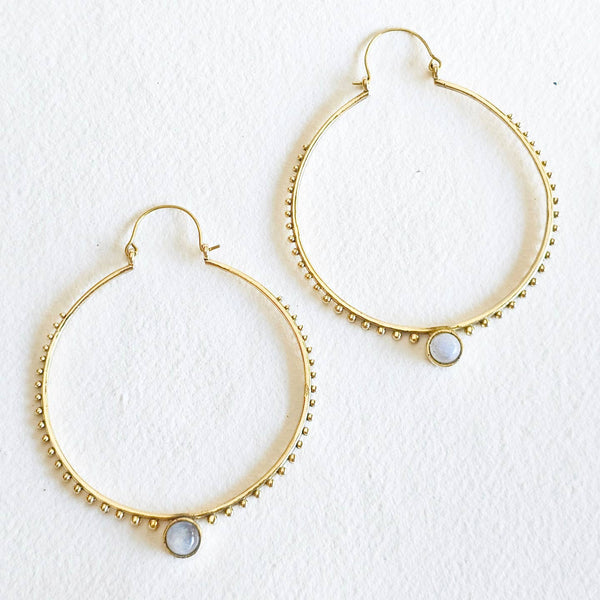 Brass Large Hoop Earrings - Moonstone