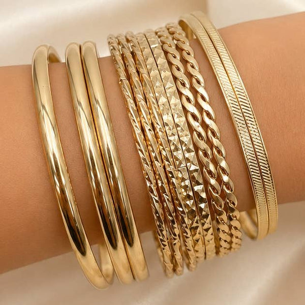 Gold Tone Multi-Pattern Bangles