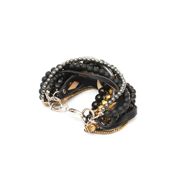Layered Gold & Black Wrap Bracelet