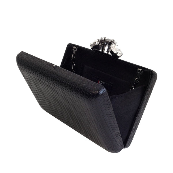 Weaved Metallic Hard Case Clutch - Black - Statements Boutique